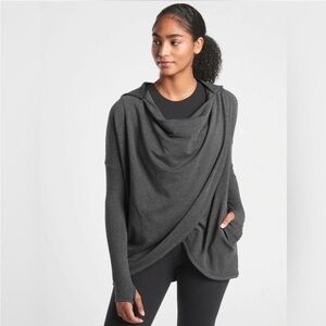 Athleta‎ Purana Wrap Sweatshirt Charcoal Heather Gray Super Soft and Cozy Medium